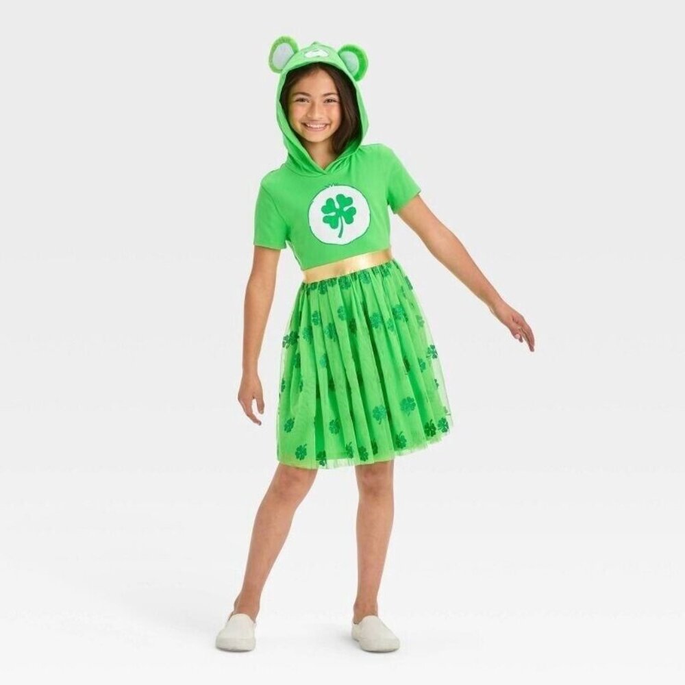 EUC Care Bears Good Luck Bear Girls Tulle Dress Lucky Shamrock Size MEDIUM (8)